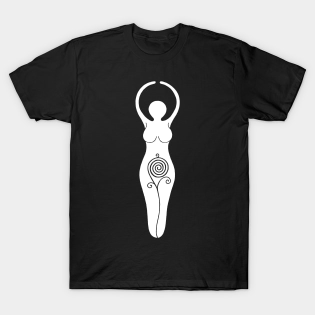 Spiral Goddess in White T-Shirt by Art By Cleave